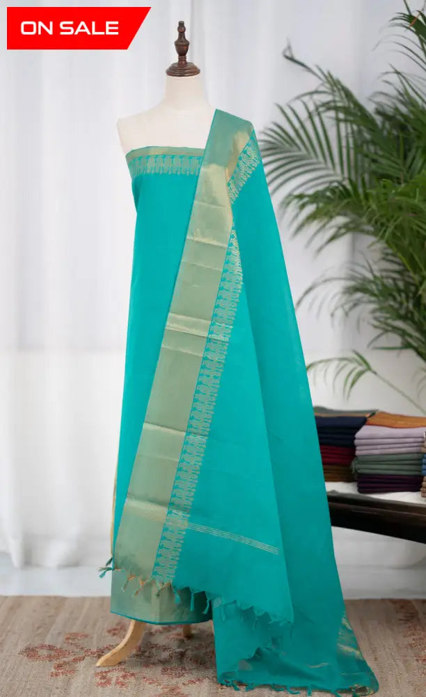 Swara Salwar - Teal Blue Chettinad Cotton Unstitched Salwar salwar